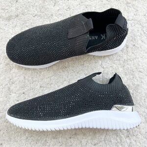 AK Sport: Mylee Black Rhinestone White Sole Slip On Sneakers Size 5